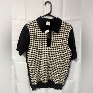 4/$25 Urban Outfitters Black & Cream Houndstooth Knit Polo Top